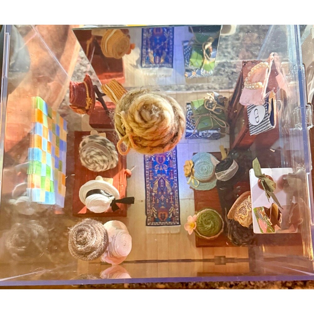 Miniature Hat Store Clear Box Dollhouse Diorama Vignette Room Box Display